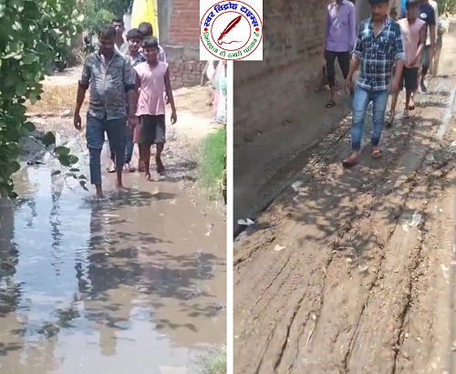थोड़ी सी बारिश हो जाने पर पूरे गाँव में जल जमाव !