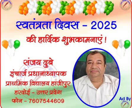 संजय दुबे इंचार्ज प्रधानाध्यापक की तरफ से स्वतंत्रता दिवस - 2025 की हार्दिक शुभकामनाएं !