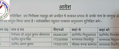 गोरखपुर में तीन थाना प्रभारियों के कार्य क्षेत्र में हुआ बदलाव !