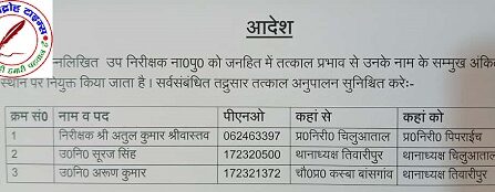 गोरखपुर में तीन थाना प्रभारियों के कार्य क्षेत्र में हुआ बदलाव !