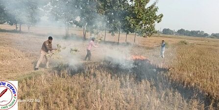 पराली जलाने वालों के विरुद्ध थाना बरगदवा पुलिस द्वारा की गई कार्यवाही !